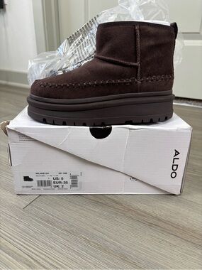 Aldo Milanie Ankle Boots Brown Suede Faux Fur Inside Platform Boots